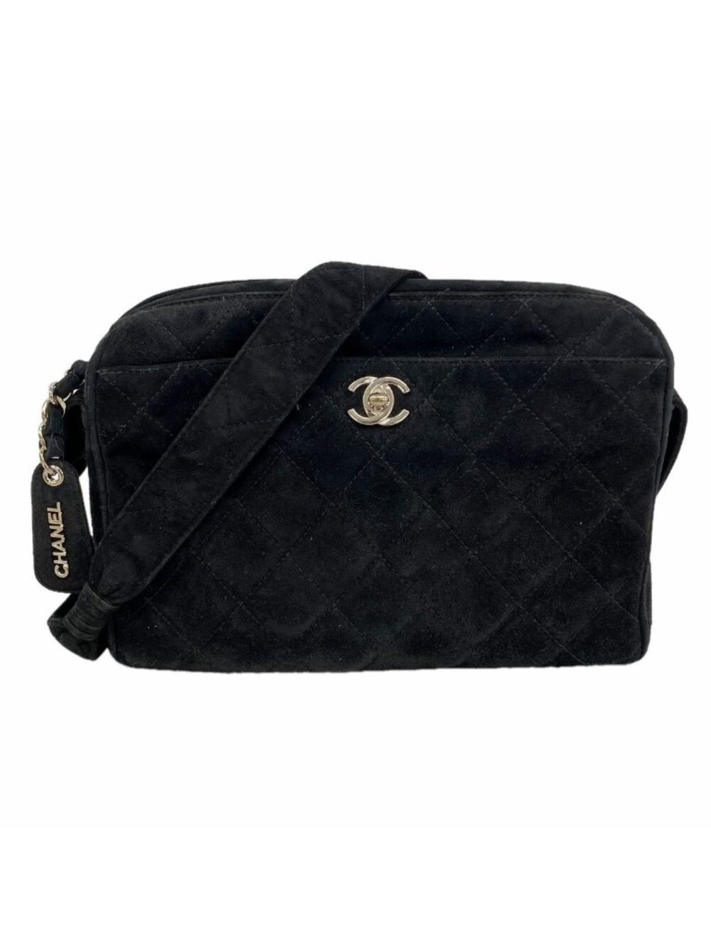 Chanel Shoulder Bag Quilted Suede Black Silver